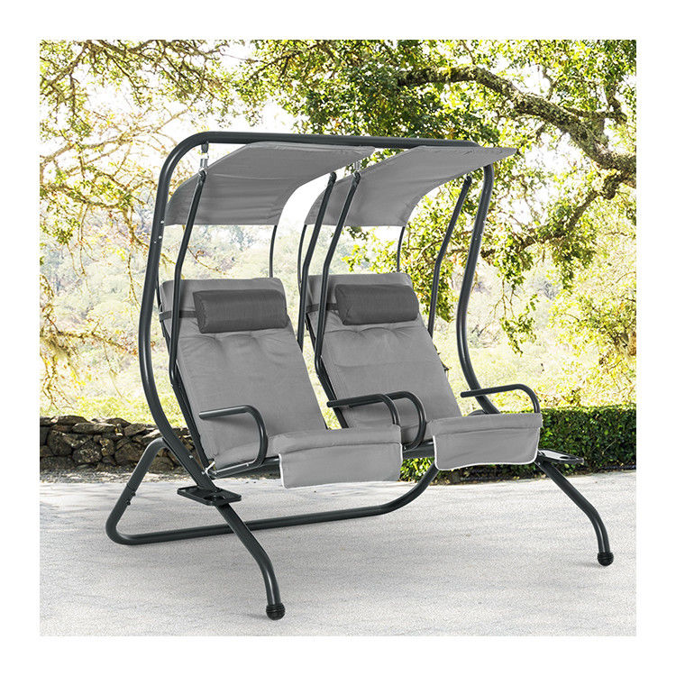 Vergnügungsmöglichkeiten auf der Terrasse AJUNION 2 Sitzplätze Outdoor Swing Hanging Chair mit Baldachin 37kg