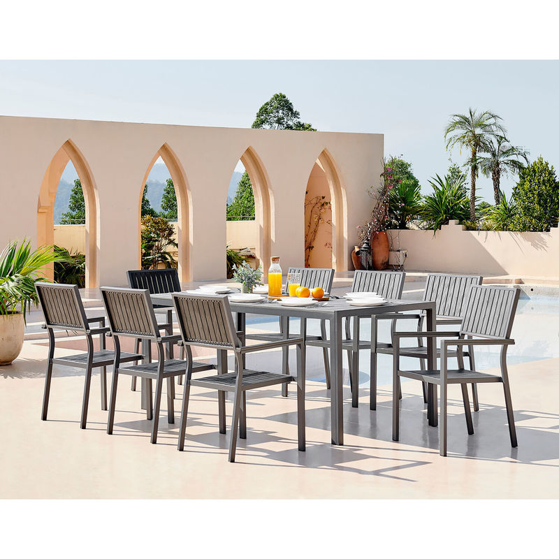 Aluminium Outdoor 8-Sitzes Esszimmer Set Teakholz Schiefer Tisch Tisch Tisch Garten Set
