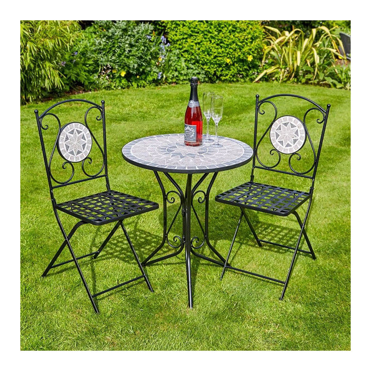 Park Klapptisch und Stuhl für Garten Hinterhof Antike Mosaik Bistro Set