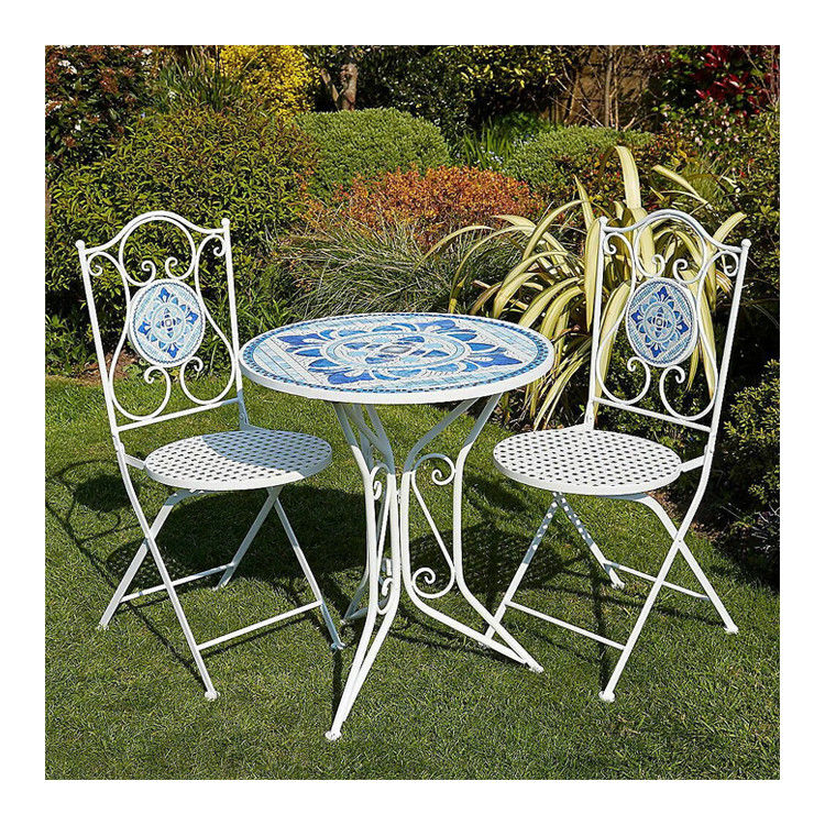 Modernes Design Keramikfliesen und Pulver beschichtet Eisen Bistro Set für den Garten im Freien Patio