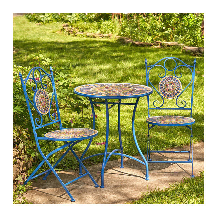 Iron Crafts Mosaik Bistro Set 3 Stück Balkon Set mit Klapptisch und Stuhl von AJUNION
