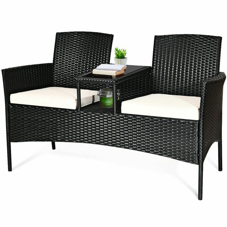 Outdoor Garten Cafe Camping Patio Innenhof Stuhl Party PE Rattan Wicker Loveseat Set