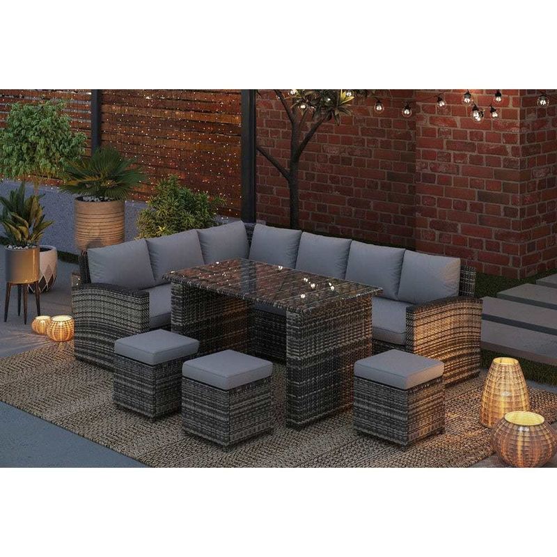 AJUNION 9 Stück Rattan Garten Esszimmer Set Wicker Rattan Außenmöbel Außensofa Set