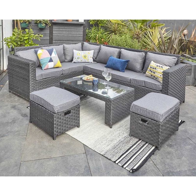 Garten-Set AJUNION 8 Sitzplätze Außenmöbel Rattan Ecke Lounge Sofa Set für den Hinterhof