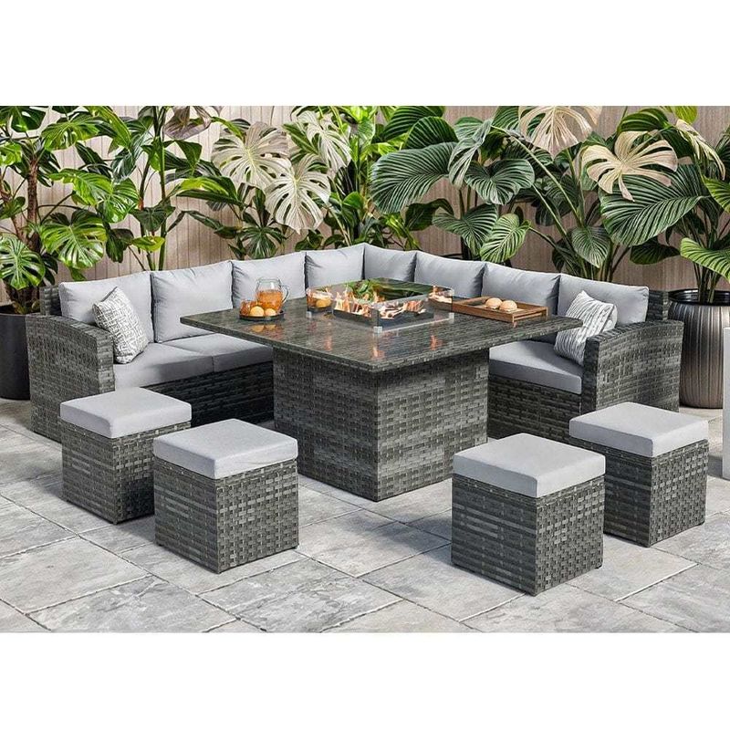 Feuer-Grube Esstisch Größe L130xW130xH60cm 11 Sitze Ecksofa Terrassenmöbel Set