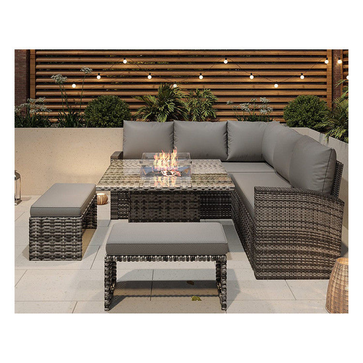 L96xW49xH35cm Bankgröße Moderne Sektionelle Ecklounge Terrassenmöbel mit Feuerstelle