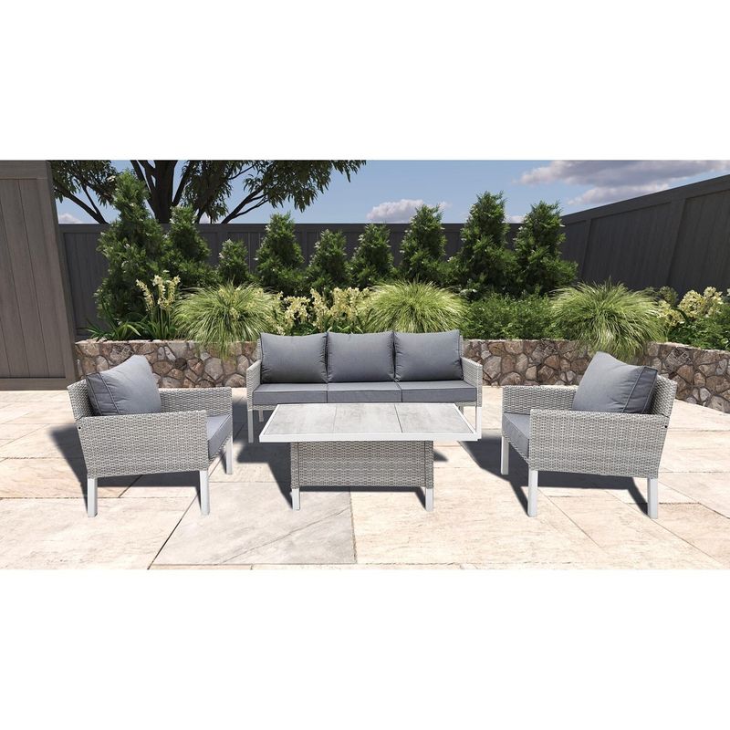 Moderner Stil 4 Stück Outdoor Rattan Möbel Lounge Set mit L193xW71xH77cm Sofa Größe