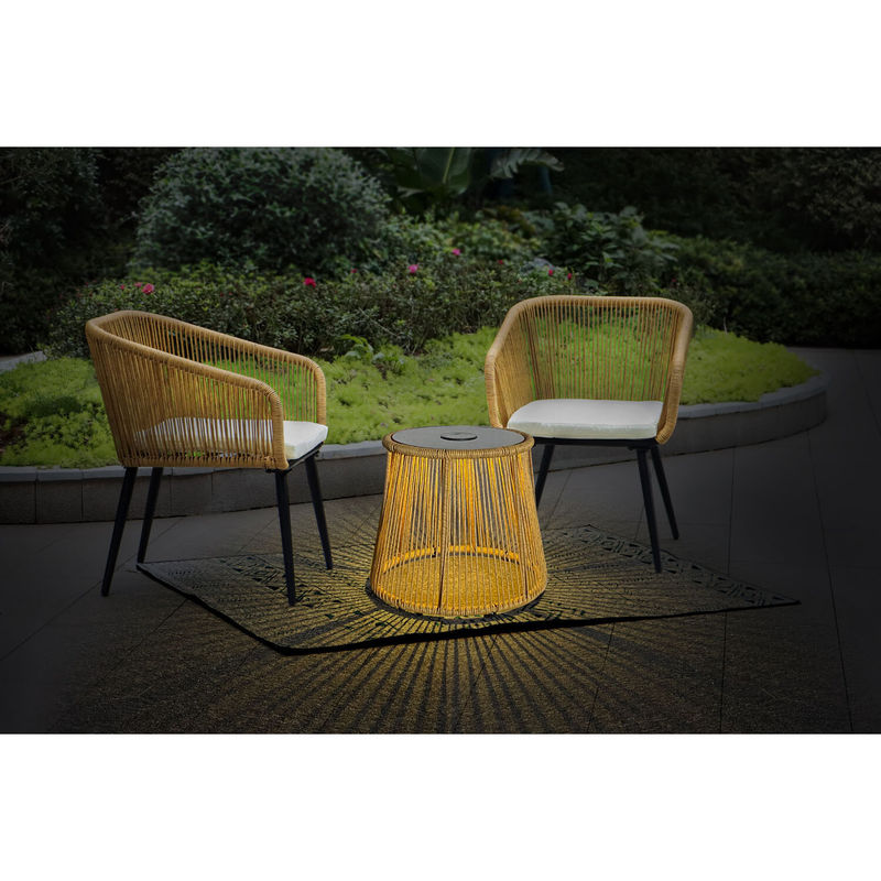 Modernes Design 3 Stück Bistro Set Wicker Rattan Stuhl Möbel mit LED Sonnenlicht