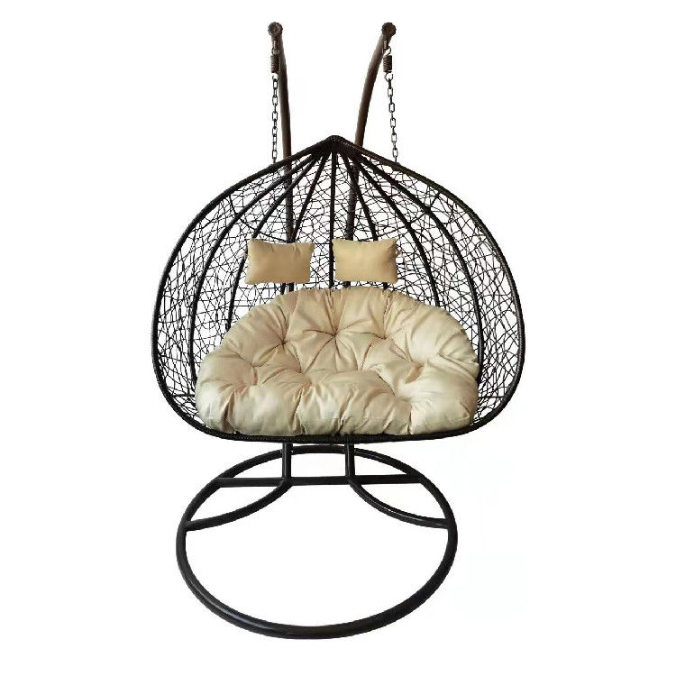 Moderner Indoor Outdoor Balkon Garten Tragbare Doppelpersonen hängende Rattan Wicker Ei Schwingen Stuhl mit Kissen