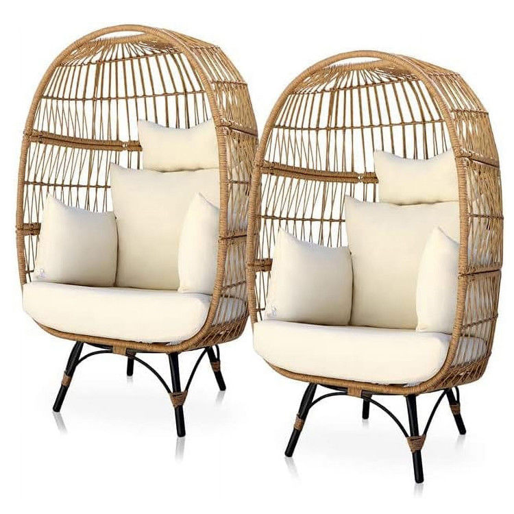 Außen-Eisenrahmen Wicker Rattan Rundes Vogelnest Schaukel-Eier-Stuhl für den Innenhof Garten