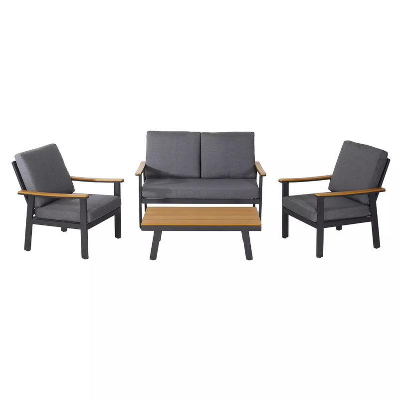 Spezifische Gartensofa AJUNION 4 Stück Aluminium Außenmöbel Set mit Couchtisch