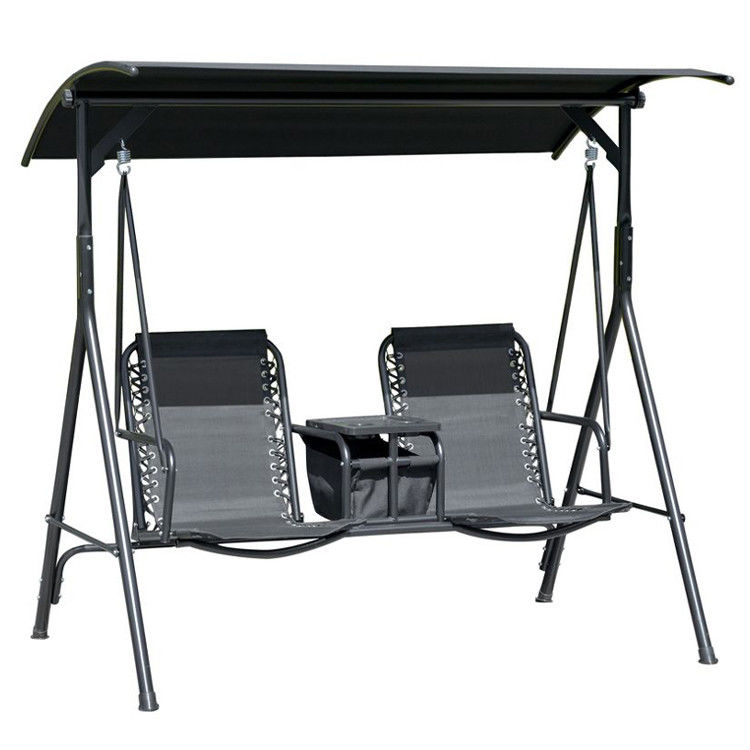 Moderner Schwingestuhl im Freien 67,7"D x 44,1"W x 65"H mit Becherhalter und verstellbarem Schatten