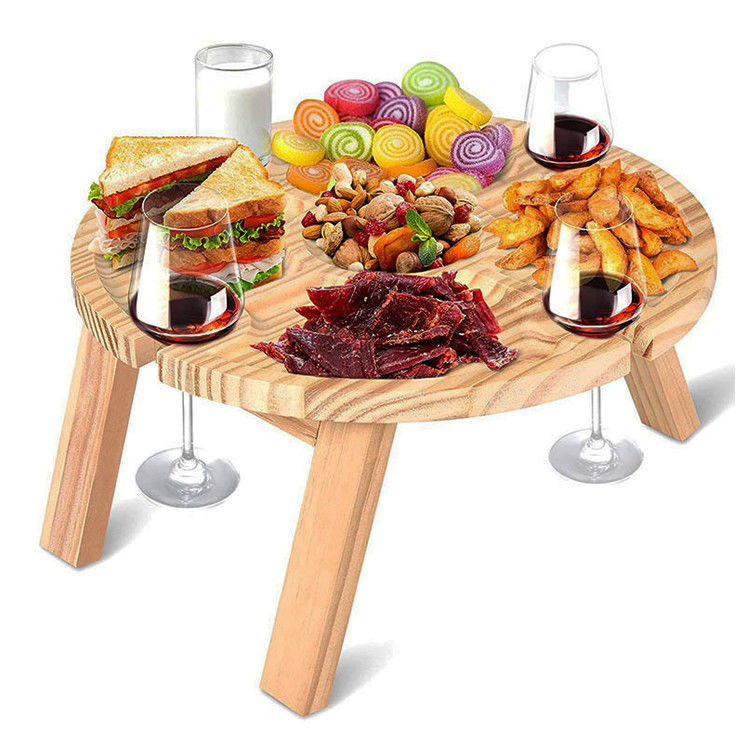 Holztisch mit klappbarem rundem Tablett für Outdoor-Camping, Strandreisen und Picknicks