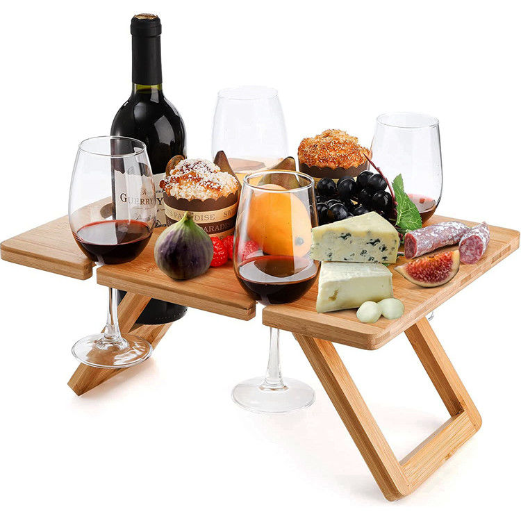 Portable Outdoor Indoor Holz Bambus Klapp Picknickschachtel Tisch für Snacks und Wein