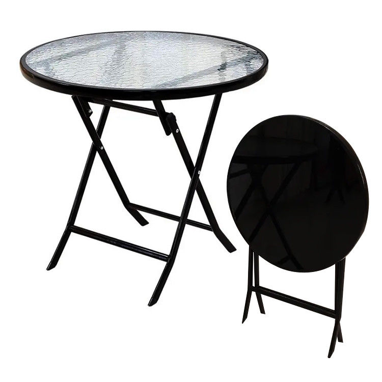 Metallgehärtetes Glas Klapptisch Kaffee Esstisch für Outdoor Camping Balkon Garten Terrasse
